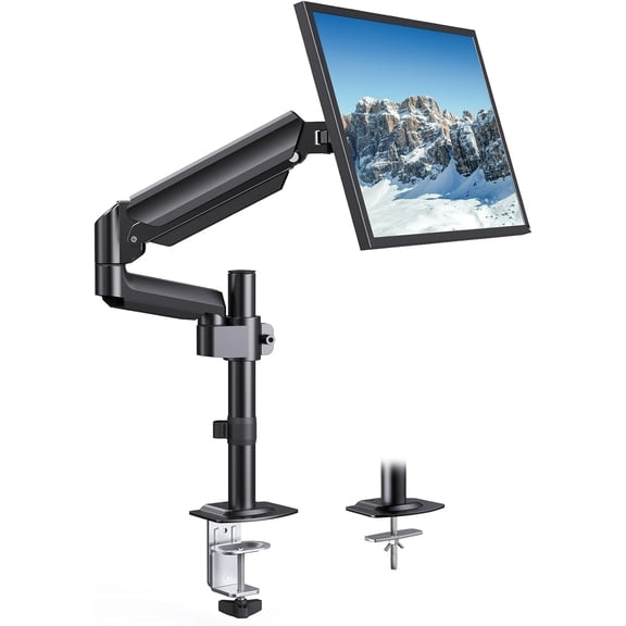 Single Monitor Arm, Tall Computer Monitor Stand for 1332 inch Screens Holds 4.4-19.8 lbs, Adjustable Monitor Mount Gas Spring Full Motion with C-Clamp & Grommet Base, VESA 75x75 or 100x100mm