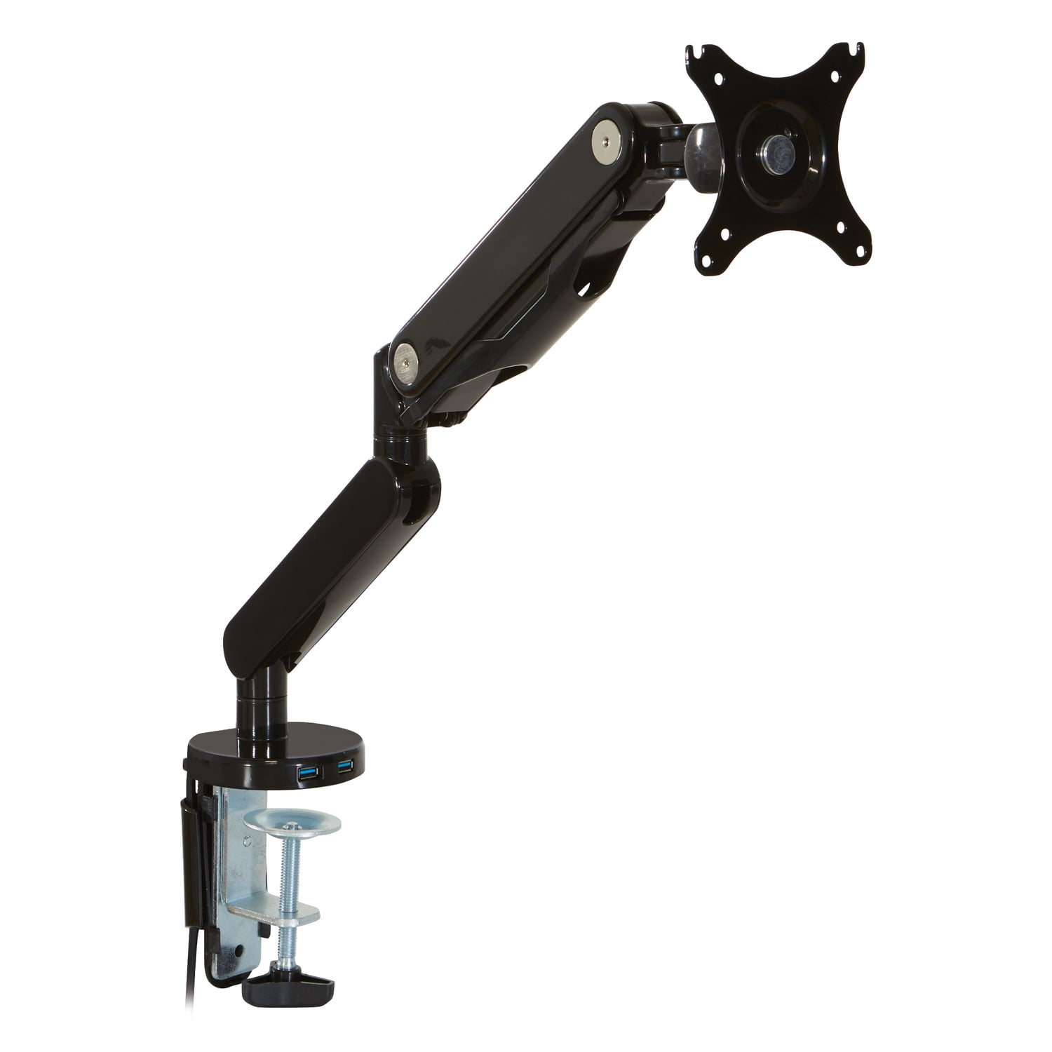 Single Monitor Arm with Dual USB 3.0 Port in Black Aluminum Finish
