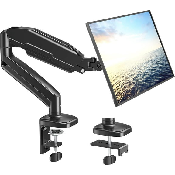 Single Monitor Desk - Articulating Gas Spring Arm, Removable VESA Monitor Computer Monitor Stand with Clamp and Grommet Base Fits 13 to 32 Inch Screen, VESA 75x75, 100x100, Black