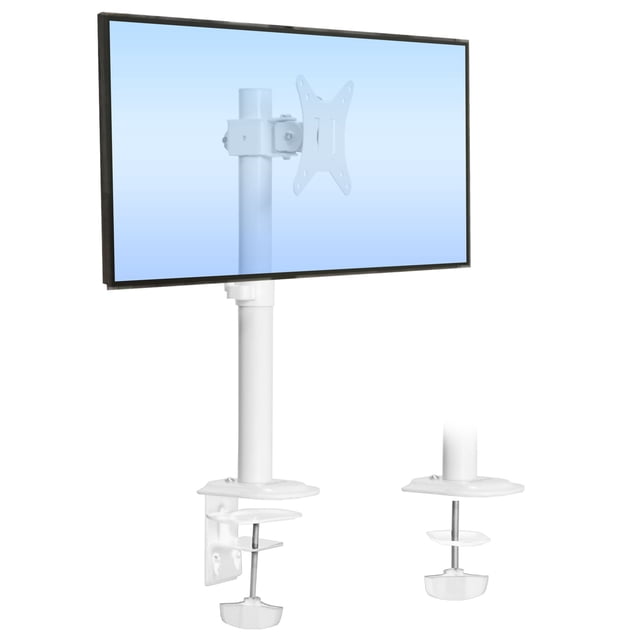 Single Monitor Desk Mount – Adjustable Arm, Full Motion, 32” Screen Support, Ergonomic Height, VESA Compatible, Clamp & Grommet Base, Cable Management, White