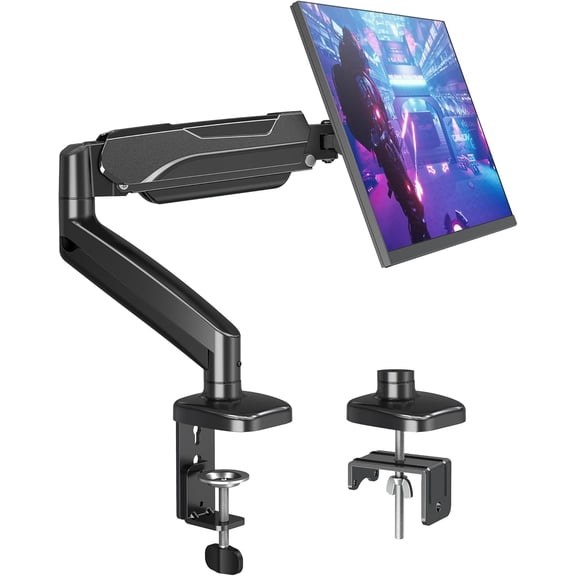 Single Monitor Desk Mount Holds Screen up to 32 inch, Height Adjustable Monitor Arm, Full Motion Computer Monitors Stand with Clamp/Grommet Base, VESA Mounts Fit 4.4-17.6lbs Computer, Black