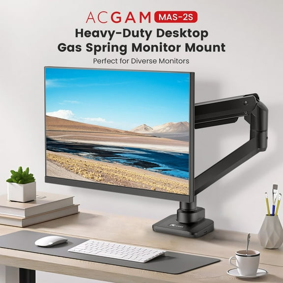 Desk/Monitor Mount ACGAM MAS-2S, Heavy-Duty Desktop Gas Spring, Fully Adjustable Heavy Duty Monitor Arm for Ultrawide Screen 17-49'', 44 lbs,Fine Texture,Black