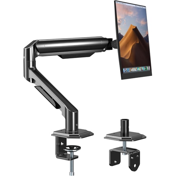 Single Monitor Mount Arm for 17" to 32" Computer Screen Mechanical Spring Adjustable Monitor Desk Mount Stand Holds up to 17.6 lbs C-Clamp & Grommet Base max. VESA 100x100mm