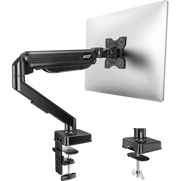 Single Monitor Mount, Fully Adjustable Arm Fits 17 to 34 Inch Screens, Gas Spring VESA Mount with C-Clamp & Grommet Base, Computer Desk Tilt Swivel Rotate Supports 4.4-19.8 lbs