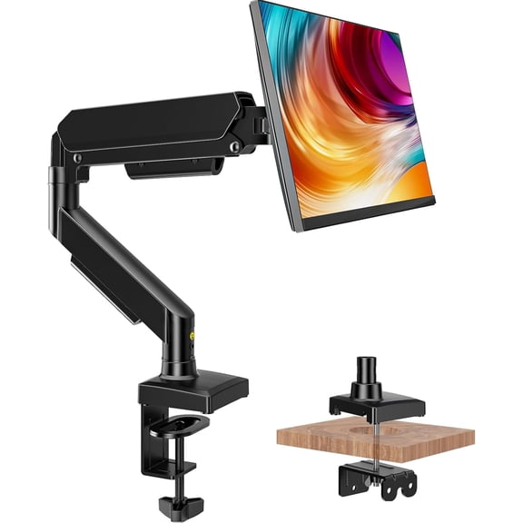 Single Monitor Mount, Gas Spring Arm for 17-32 inch Screens Adjustable Monitor Stand, Vesa Mount Stand with Clamp and Grommet Aluminum Base - Fits 4.4 to 22lbs LCD Computer Monitors HD09B-001