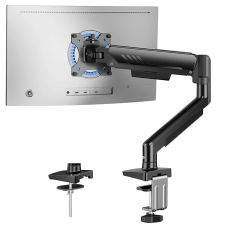 Kyspho Single Monitor Arm for 13 to 34 Inch Screens, Holds 19.8 lbs, Monitor Stand with C-Clamp Tool-Free Mount, Cable Management, Adjustability for Swivel, Tilt, and Rotation, Max 100x100mm