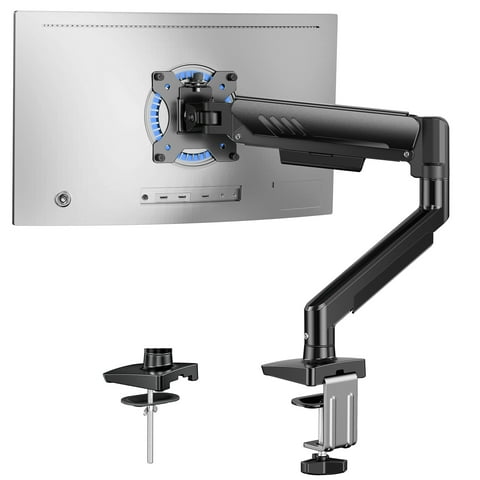 Kyspho Single Monitor Arm for 13 to 34 Inch Screens, Holds 19.8 lbs, Monitor Stand with C-Clamp Tool-Free Mount, Cable Management, Adjustability for Swivel, Tilt, and Rotation, Max 100x100mm