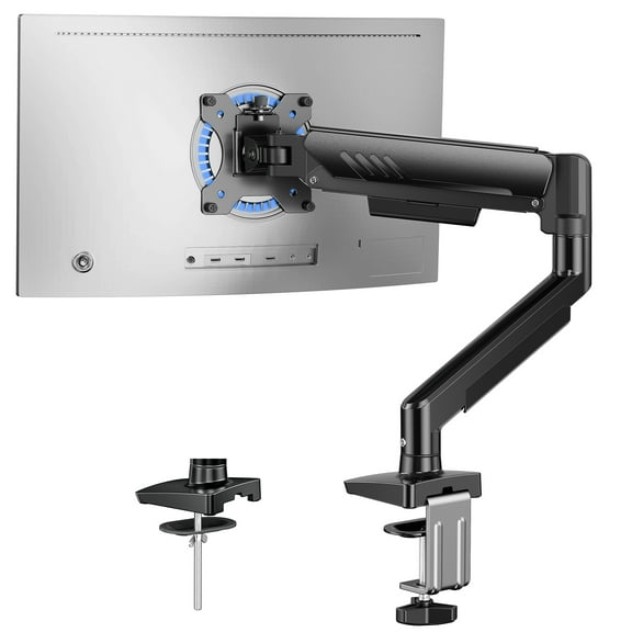 Kyspho Single Monitor Arm for 13 to 34 Inch Screens, Holds 19.8 lbs, Monitor Stand with C-Clamp Tool-Free Mount, Cable Management, Adjustability for Swivel, Tilt, and Rotation, Max 100x100mm