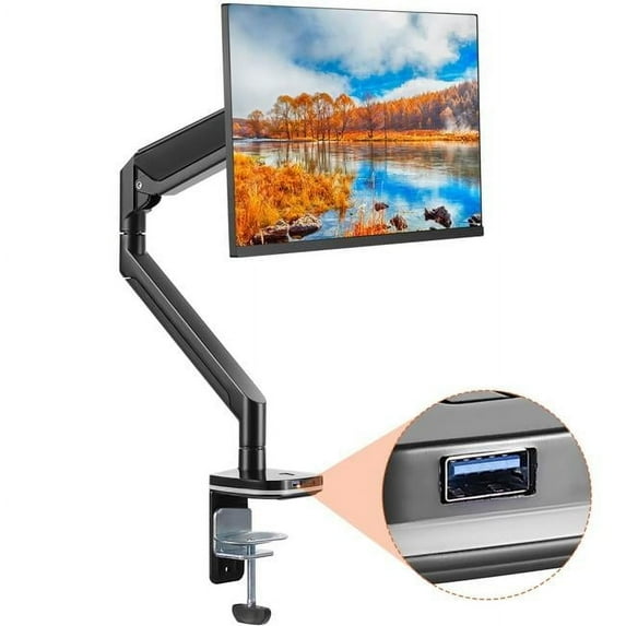 Single Monitor Mount with USB, Supports 13-35 in. Screen, Adjustable Gas Spring Monitor Arm - Monitor Arm Desk Mount
