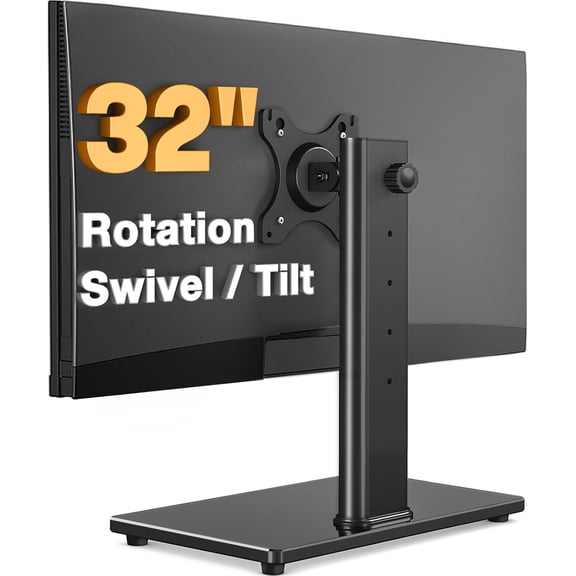 Single Monitor Stand VESA Mount for 13-32 Inch Screens, Free-Standing Riser with Swivel Tilt Rotation Height Adjustable, Universal Desk up to 44lbs, 75x75, 100x100mm