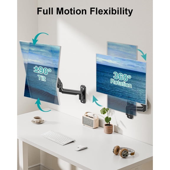 Single Monitor Wall Mount for 13 to 32 Inch Computer Screens, Height Adjustable Wall Mount Monitor Arm Holds Up to 19.8lbs, Full Motion Wall Bracket, VESA Mount 75x75, 100x100, Black