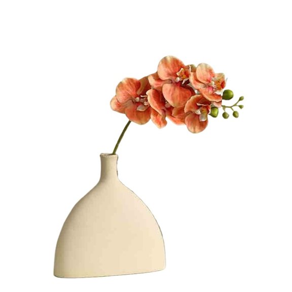 Single Orange Phalaenopsis Simulation Flower Single Fake Flower Arrangement with Ceramic Vase for Living Room