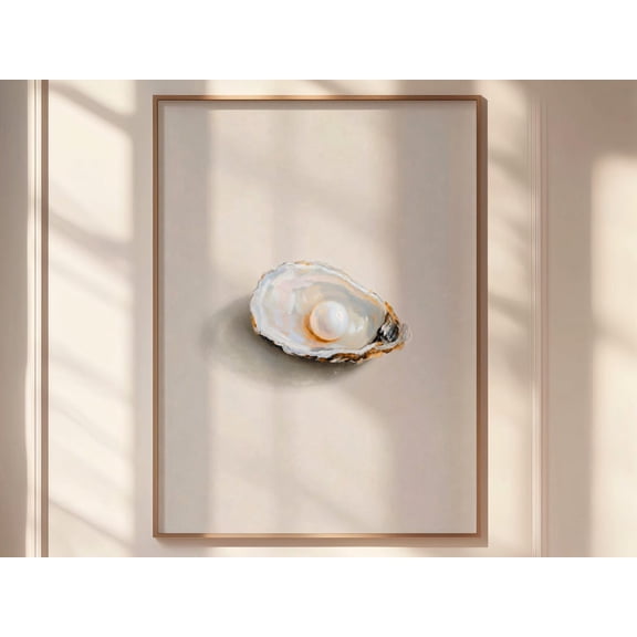 Single Oyster Shell Minimal Coastal Neutral Beige Beach Graphic Poster Unframed Paper Print