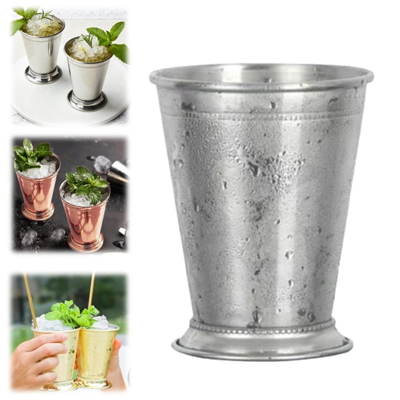 Single Pack 12oz Mint Julep Cup, Stainless Steel Silver Metal Cocktail Glass, Reusable Design for Beer Juice Beverage, Bar Restaurant and Festival Decor Use Silver