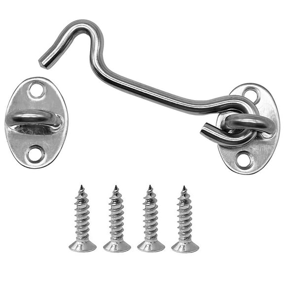 Single Pack Barn Door Latch Lock 4" Silver Hook and Eye Latch with Screws, Rust-Resistant Metal Gate Latch for Window, Cabin Hooks, Sliding Door, Bathroom, Bedroom