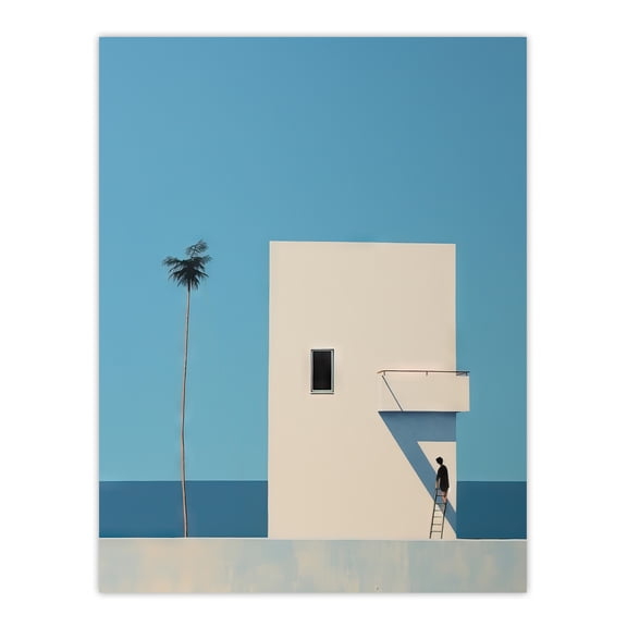 Single Palm Tree By Amy Denver Minimalist Soft Pastel Blue Minimalism Simple Modern Artwork Large Wall Art Poster Print Thick Paper 18X24 Inch