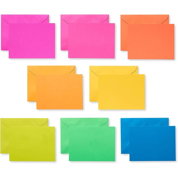 Single Panel Blank Cards with Envelopes, Neon Rainbow Colors (100-Count)