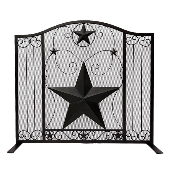 Single Panel Fireplace Screen Decorative with Rustic Black Star Detail - Stand Alone Fireplace Cover Metal Mesh Screen - Home Decor Firescreen for Cabin, Lodge, and Western Country Style