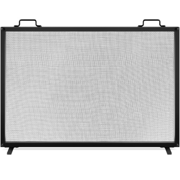 Single Panel Fireplace Screen with Steel Mesh Spark Guard, Black Finish