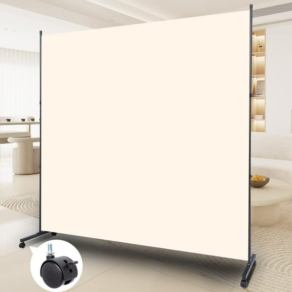 Single Panel Freestanding Fabric Room Divider on Wheels, Portable Privacy Screen, Cream, 71" Tall