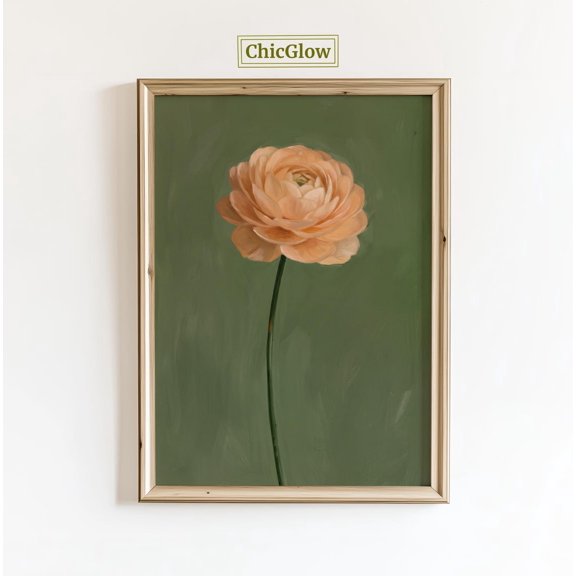 Single Peach Ranunculus Floral Wall Art Home Decor
