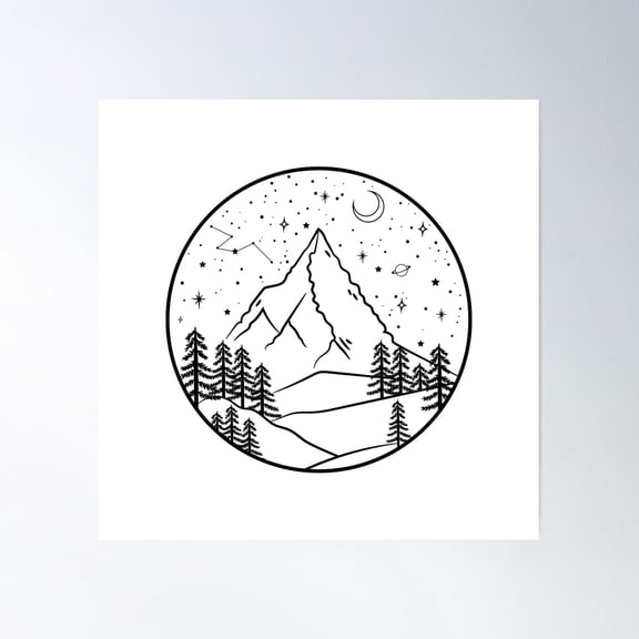 Single Peak Mountain Under A Clear Starry Sky Poster Wall Art, Modern Wall Decor, 16x16 UNFRAMED