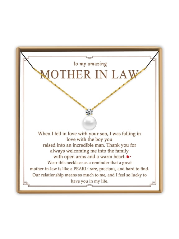 Single Pearl Necklace as Birthday Gifts for Mom, Bonus Mom Gifts for Step Mother from Daughter Son, Mother in Law Necklace with CZ from Bridal as Mother of the Groom Jewelry Gifts