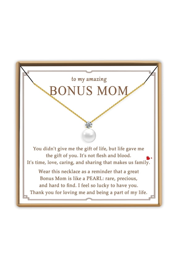 Single Pearl Necklace as Birthday Gifts for Mom, Bonus Mom Gifts for Step Mother from Daughter Son, Mother in Law Necklace with CZ from Bridal as Mother of the Groom Jewelry Gifts