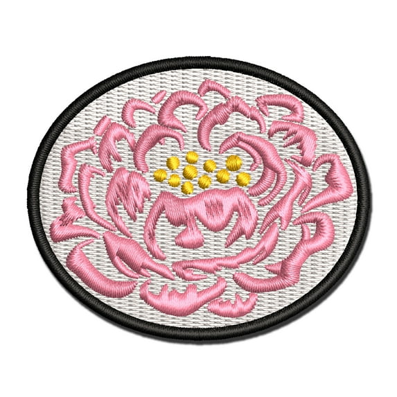 Single Peony Flower Applique Multi-Color Embroidered Hook & Loop Patch - 3 Inch Medium