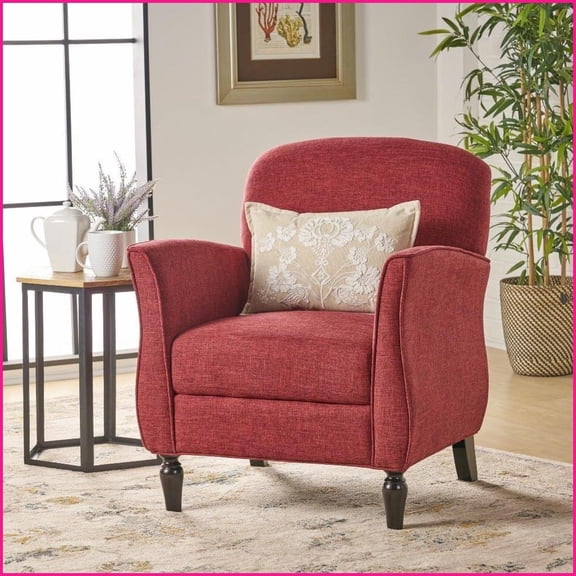 Single Person Traditional Retro Tweed Armchair | Color - Red | Flared Arms | Cushion Back - Living Room Accent Chair