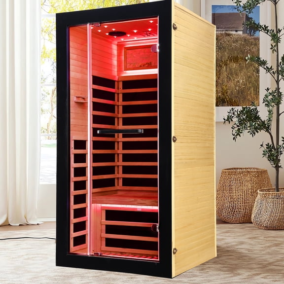 Single-Person Wood Sauna with LED & Starry Sky, 35in