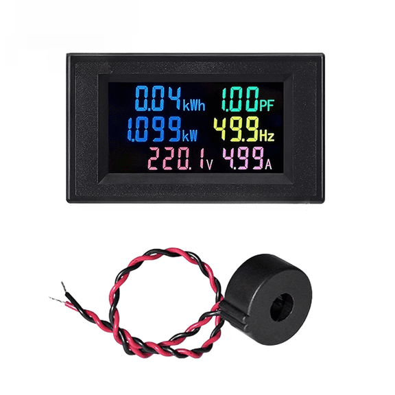 Single Phase Digital Power Meter AC 60-300V 0-100A LCD Display Voltage Current Energy Frequency Monitor Real Time KWh Watt Meter For Home Industrial Electrical Monitoring(Black)