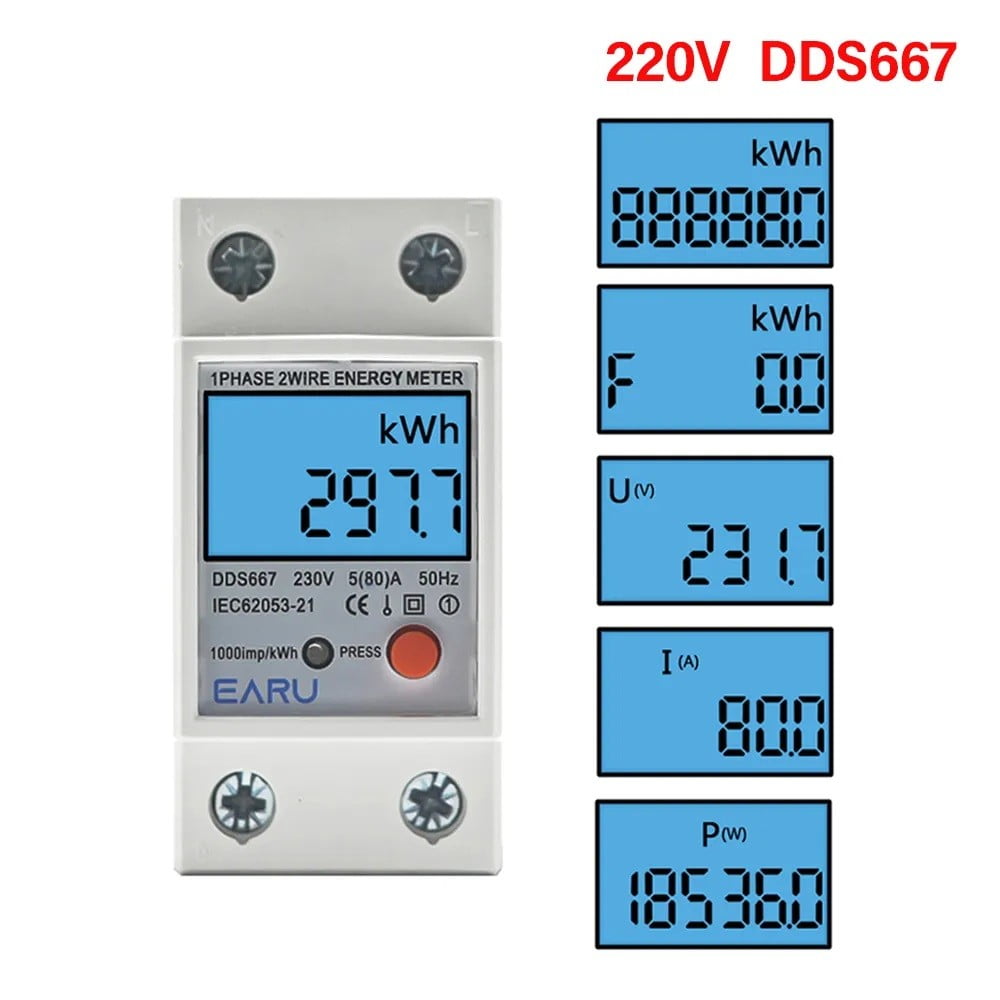 Single Phase LCD Digital Energy Meter Voltage Current Power Consumption