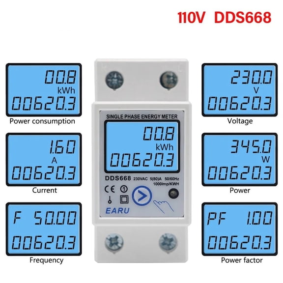 Single Phase Lcd Digital Energy Meter Voltage Current Power Consumption Counter Dds668 110V