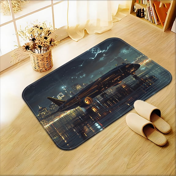 Single Piece Airplane-Themed Doormat,Non-Slip Bathroom Mat, Microfiber Absorbent, Machine Washable Polyester Rug Suitable for Bedroom, Living Room Entryway, Camping, Picnic, And Outdoor Use