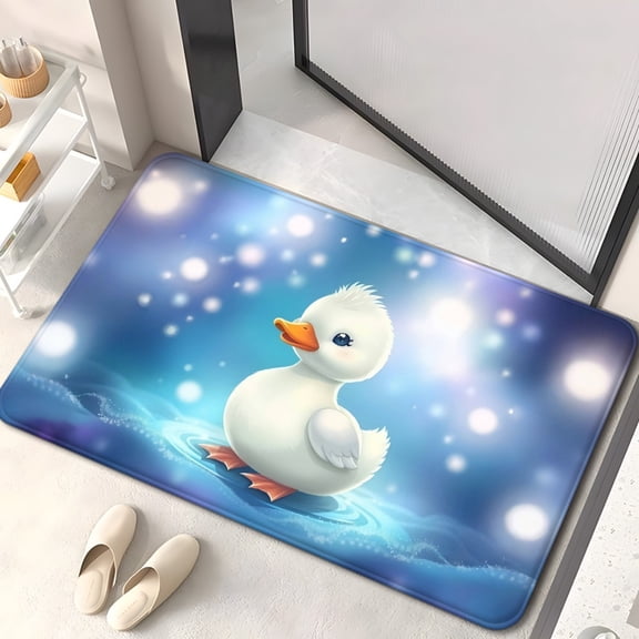Single Piece of a Duck Floating on Water Design Door Mat. Non-Slip Bathroom Floor Mat Made of Microfiber, Absorbent, And Machine Washable Polyester Rug Suitable for Bedroom And Living Room Entryways