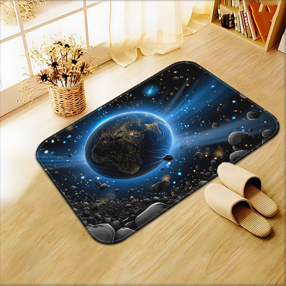 Single Piece of Earth-Themed Space Doormat, Non-Slip Bathroom Mat, Microfiber Absorbent, Machine Washable Polyester Rug Suitable for Bedroom, Living Room Entryway, Camping, Picnic, And Outdoor Use