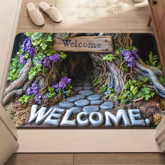 A Single Piece of Forest-Themed Welcome Mat, Featuring a Non-Slip Design, Suitable for Bathrooms, Made of Absorbent Microfiber, And Machine Washable, Perfect for Bedrooms And Living Room Entrances