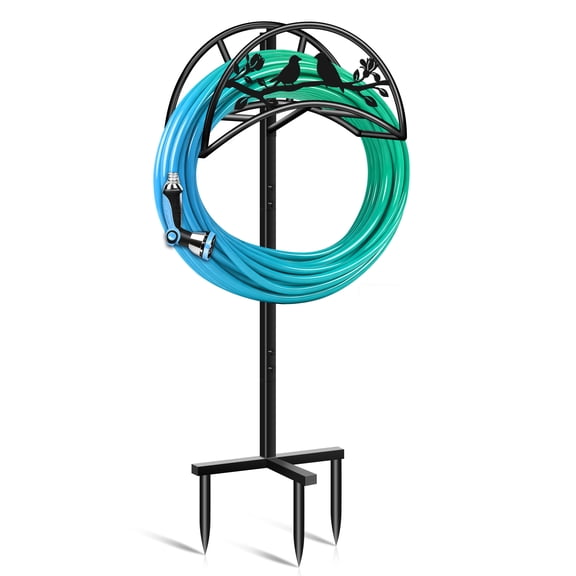Single Piece Garden Hose Holder, Outdoor Water Hose Stands, Freestanding Hose Rack with Three Legs - Upgraded Metal Design, Easy to Assemble, Detachable Storage for Garden Hoses, in Black