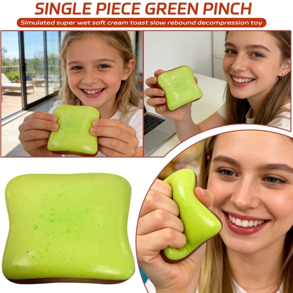 Single Piece Green Cream Toast Squeeze Toys​ - Simulated Wet Soft Texture, Slow Rebound for Sensory Focus & Relaxation