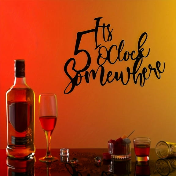 Single Piece of Metal Wall Art Titled "Somewhere At 5 O'Clock." This Iron-made Bar Sign Is A Versatile Decor Piece An Excellent Choice To Elevate Living Rooms, Courtyards with Its Unique Style