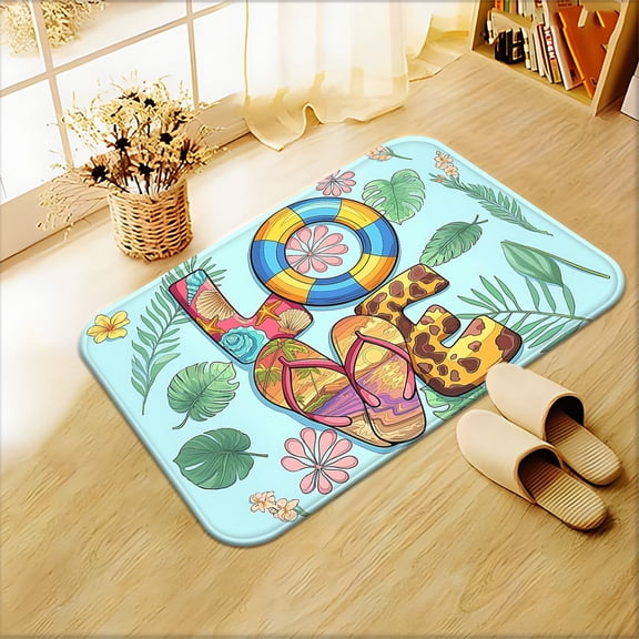 Single Piece of Pool-Themed Door Mat, Non-Slip Bathroom Floor Covering, Microfiber Absorbent, Machine Washable Polyester Rug Suitable for Bedroom, Living Room Entryway, Camping, Picnic