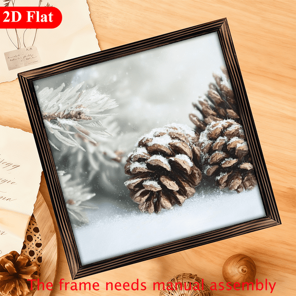 Single Piece, Rustic Christmas Decoration Featuring a Wooden Sign with Pinecones, Framed Wall Art Suitable for Home And Office Decor, Ideal Winter Pinecone Holiday Signs And Plaques for Farmh