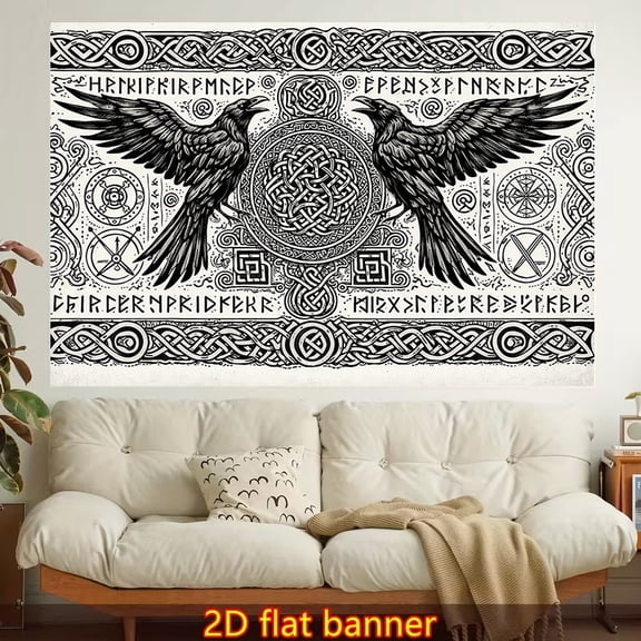 A Single Piece of Trendy 2D Flat Wall Tapestry Featuring Celtic Designs,Ravens,And Norse Symbols.It Boasts Vibrant Aesthetics, Making It Ideal for Decorating Living Rooms Offices,Or Meditation Spaces