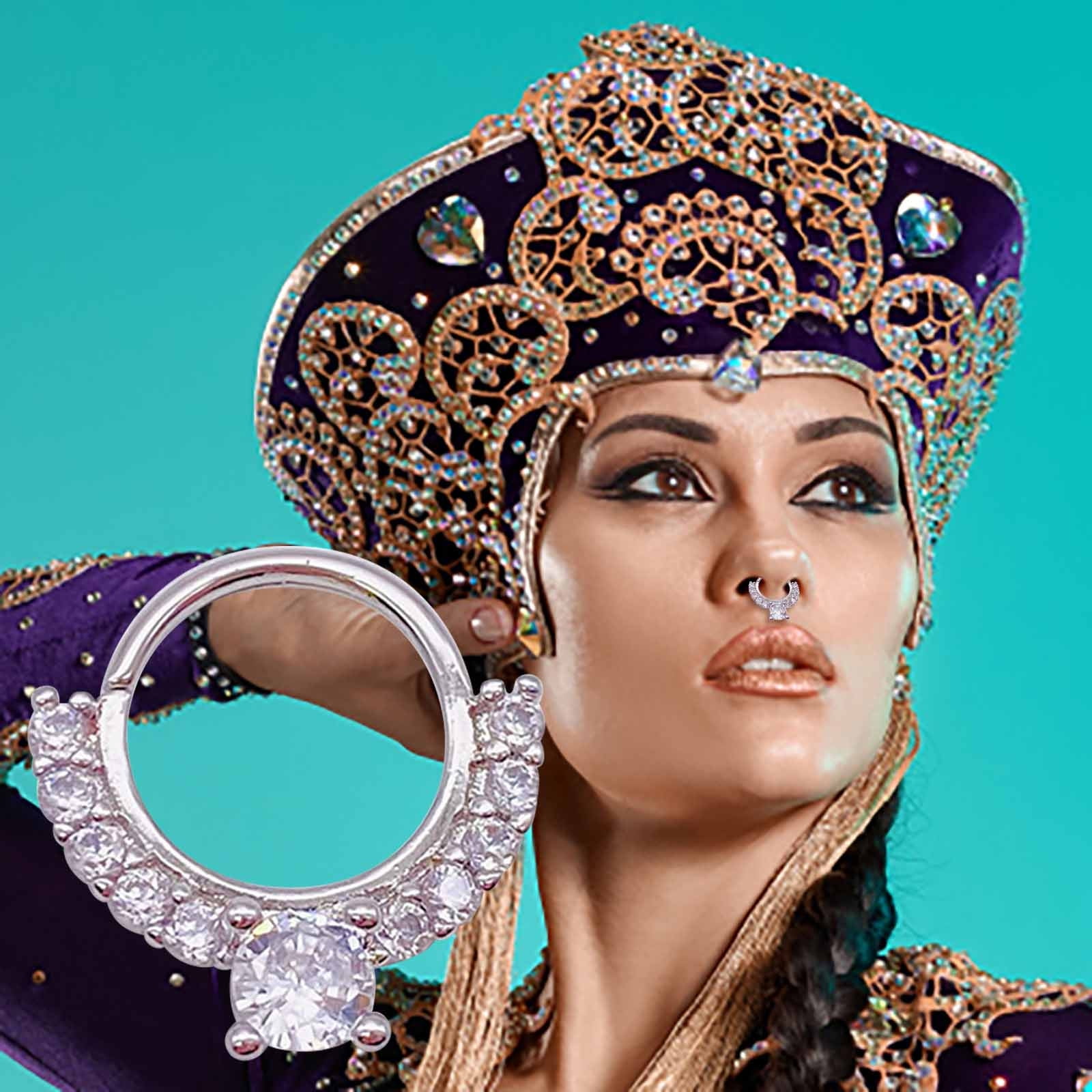 Single Pierced Diamond Encrusted Nose Ring Body Piercing Ring Stainless