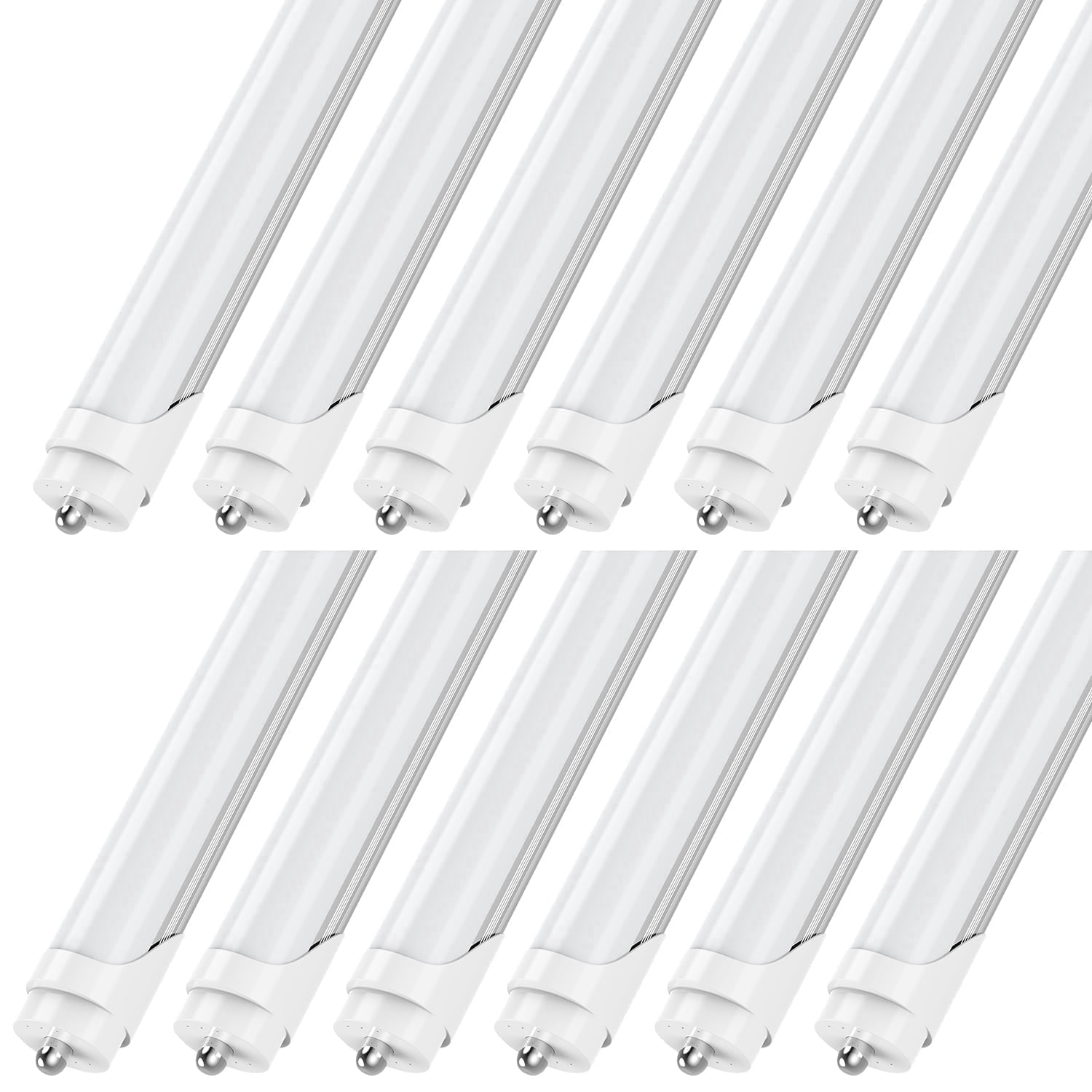 CNSUNWAY Single Pin Fa8 T8 LED Tube 8ft Dual Row Light Bulbs, 72W 6000K Cool, Ballast Bypass, Frosted Cover, ETL Listed, 8-Pack