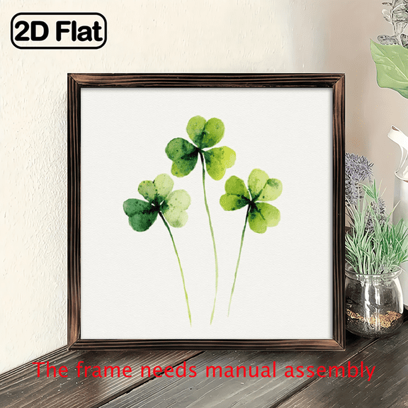 Single Pine Wood Framed Three-Leaf Clover Wall Art - 8x8 Inch Fade-Resistant Wood, Portrait Indoor Decor for Living Room, Bedroom, Kitchen, Bathroom - Perfect Housewarming Gift