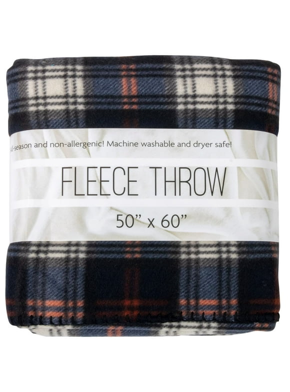 Single Plaid Color 60”L x 50”W Fleece Throw Blanket for Fall, Winter, Spring, Summer, Men, Women, Children & Pets in Black Plaid