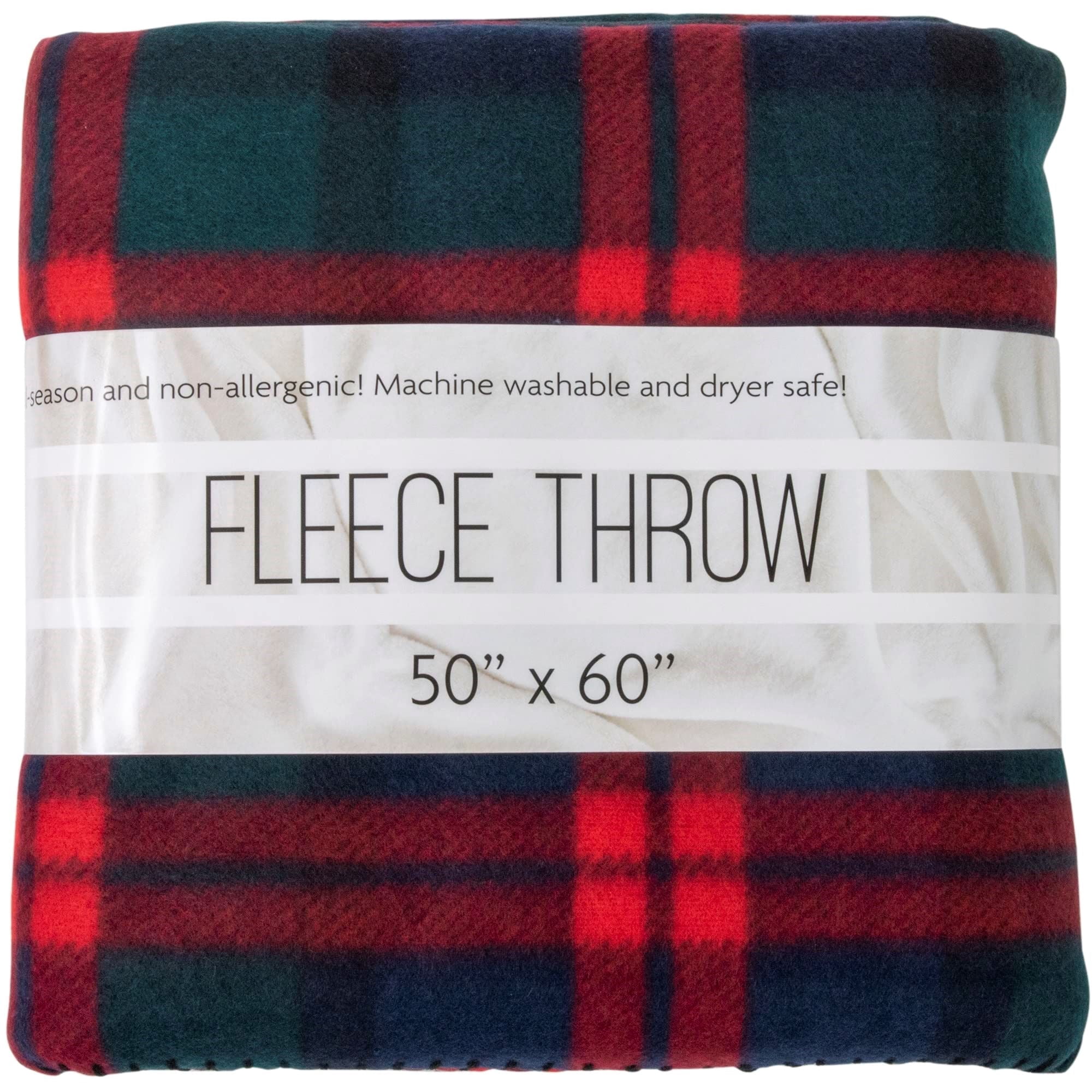Single Plaid Color 60"L x 50"W Fleece Throw Blanket for Fall, Winter, Spring, Summer, Men, Women, Children & Pets in Red & Green Plaid