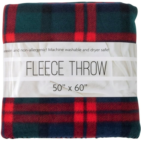 Single Plaid Color 60"L x 50"W Fleece Throw Blanket for Fall, Winter, Spring, Summer, Men, Women, Children & Pets in Red & Green Plaid